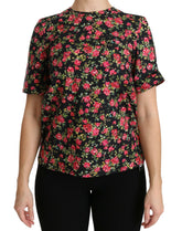 Dolce & Gabbana Black Floral Roses Short Sleeve Top Blouse -   -  Dolce & Gabbana.